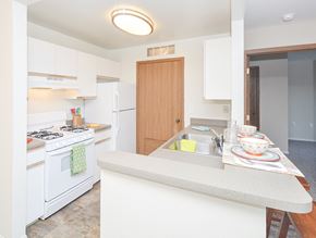 Belleville apartment for rent - Kitchen with White Appliances and Breakfast Bar