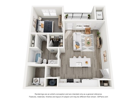 Floor plan for 1 bed, 1 bath, 774 sqft