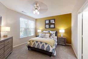 Rogers apartment for rent - Spacious Bedroom with Large Double Windows and Ceiling Fan with Light