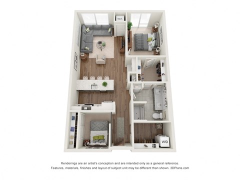 Floor plan for 1 bed, 1 bath, 972 sqft