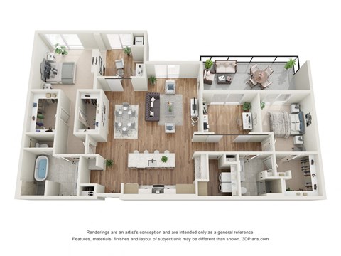 Floor plan for 2 beds, 2 baths, 1887 sqft