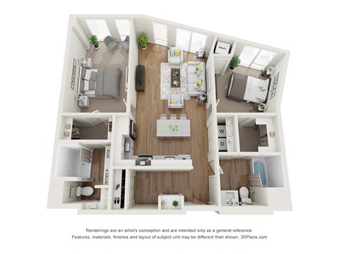 Floor plan for 2 beds, 2 baths, 1110 sqft