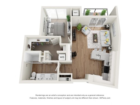 Floor plan for 1 bed, 1 bath, 758 sqft