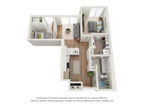 Floor plan for 1 bed, 1 bath, 780 sqft