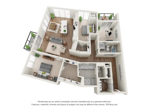 Floor plan for 2 beds, 2 baths, 1481 sqft