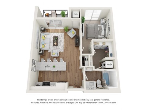 Floor plan for 1 bed, 1 bath, 704 sqft