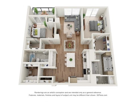 Floor plan for 2 beds, 2 baths, 1211 sqft