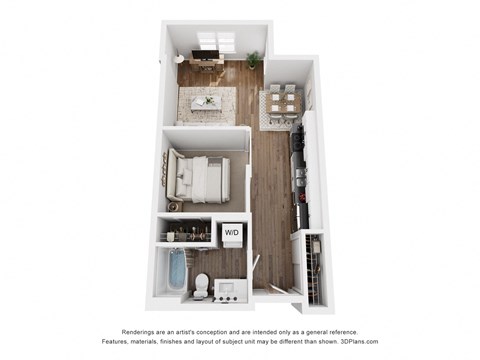 Floor plan for 1 bed, 1 bath, 515 sqft
