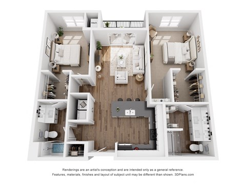 Floor plan for 2 beds, 2 baths, 1079 sqft