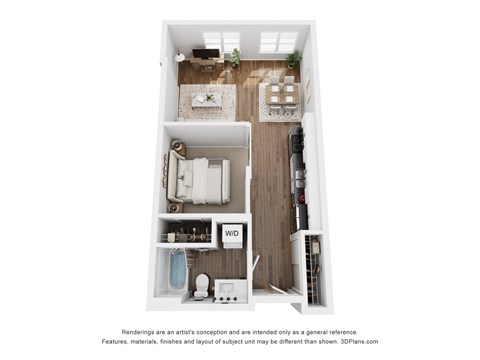 Floor plan for 1 bed, 1 bath, 538 sqft