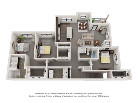 Floor plan for 3 beds, 2 baths, 1691 sqft