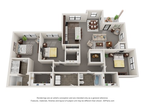 Floor plan for 3 beds, 2 baths, 1588 sqft