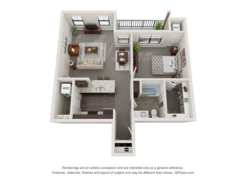 Floor plan for 1 bed, 1 bath, 780 sqft