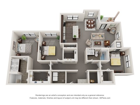 Floor plan for 3 beds, 2 baths, 1588 sqft