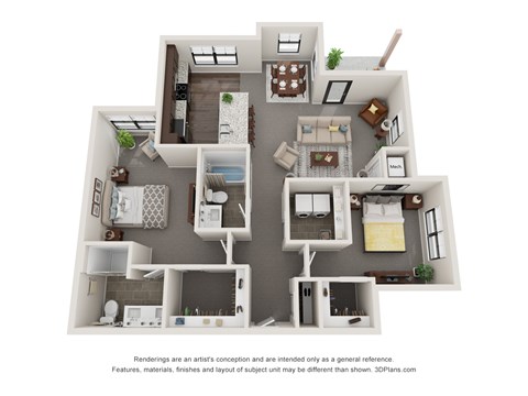 Floor plan for 2 beds, 2 baths, 1204 sqft