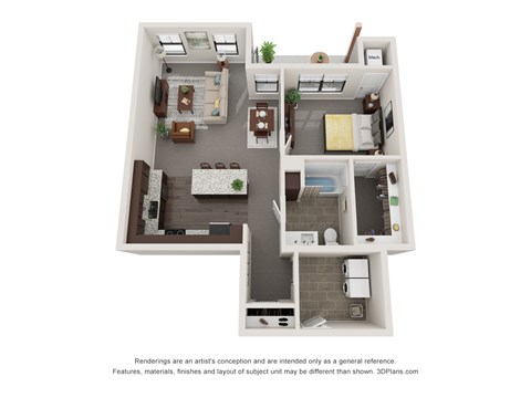 Floor plan for 1 bed, 1 bath, 875 sqft