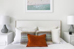 Cleveland apartment for rent - Bedroom with modern bed, side tables and lamps