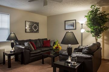 Cleveland apartment for rent - a living room with couches and lamps and a plant