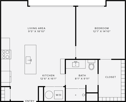 Floor plan for 1 bed, 1 bath, 838 sqft