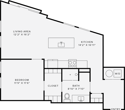 Floor plan for 1 bed, 1 bath, 836 sqft