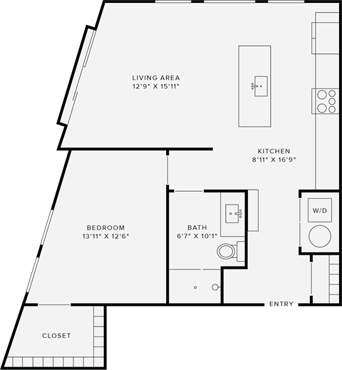 Floor plan for 1 bed, 1 bath, 792 sqft