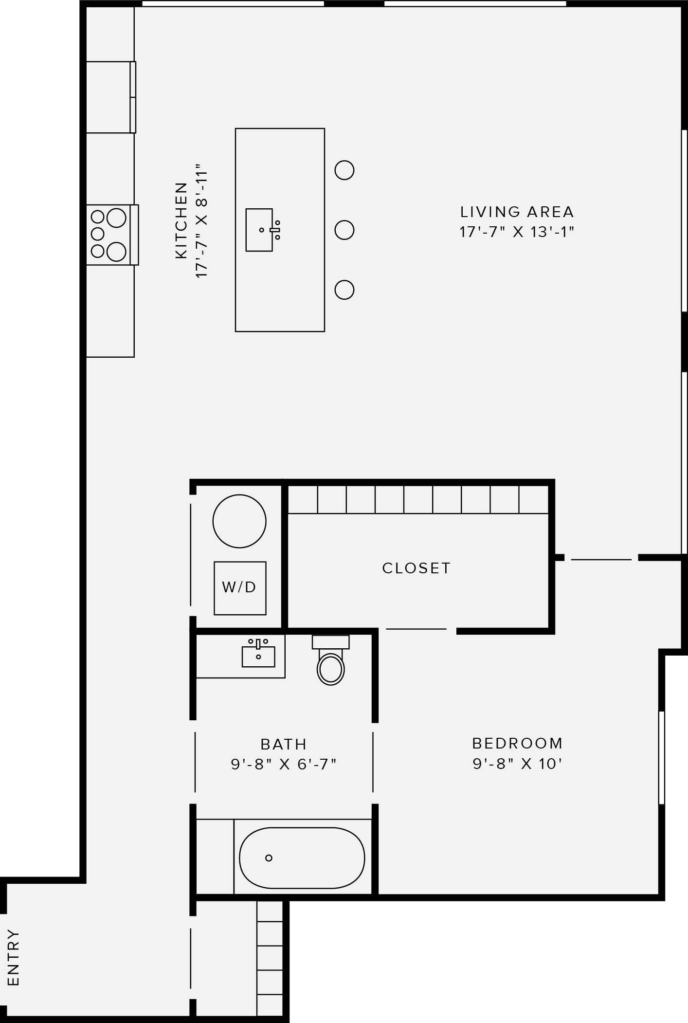 Floor plan for 1 bed, 1 bath, 814 sqft