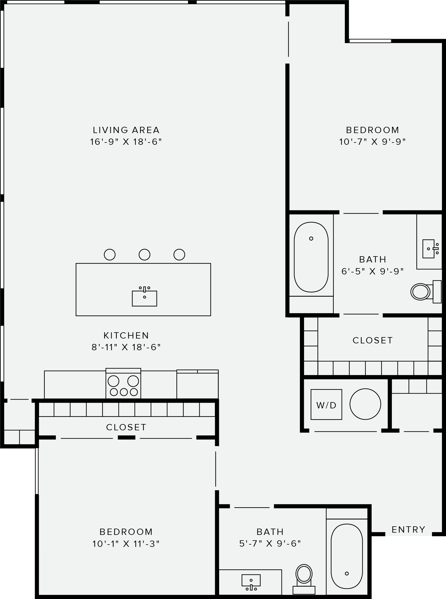 Floor plan for 2 beds, 2 baths, 1139 sqft