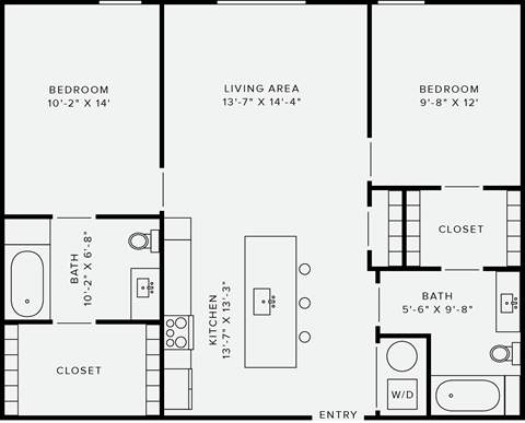 Floor plan for 2 beds, 2 baths, 1009 sqft