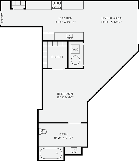 Floor plan for studio, 1 bath, 630 sqft