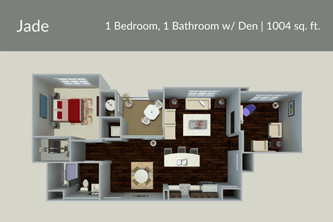 Floor plan for 1 bed, 1 bath, 1004 sqft