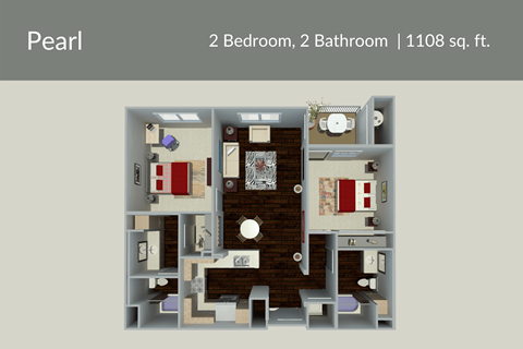 Floor plan for 2 beds, 2 baths, 1108 sqft