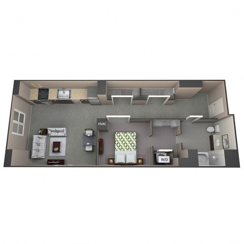 Floor plan for 1 bed, 1 bath, 752 sqft