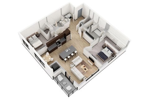 Floor plan for 2 beds, 2 baths, 1344 sqft