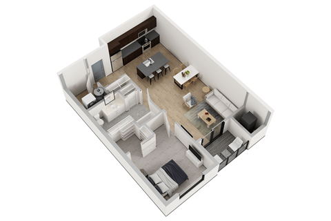 Floor plan for 1 bed, 1 bath, 803 sqft