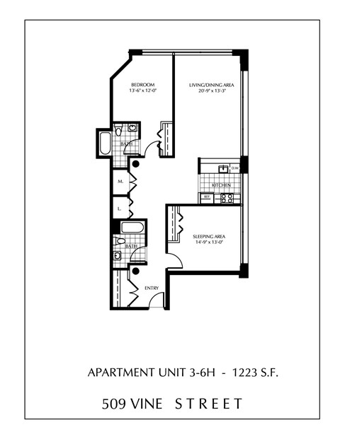 Floor plan for 2 beds, 2 baths, 1223 sqft