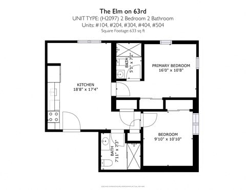Floor plan for 2 beds, 2 baths, 1002 sqft