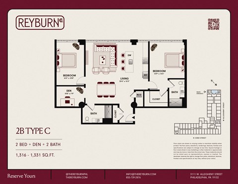 Floor plan for 2 beds, 2 baths, 1316 sqft