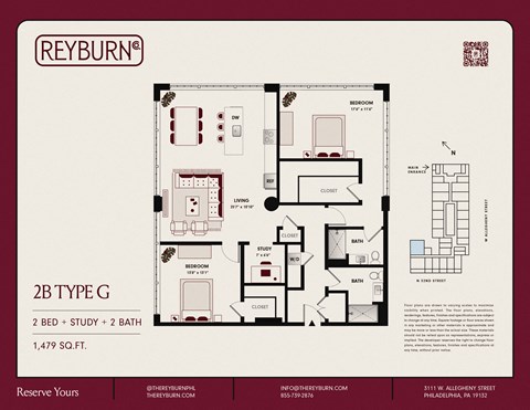Floor plan for 2 beds, 2 baths, 1479 sqft