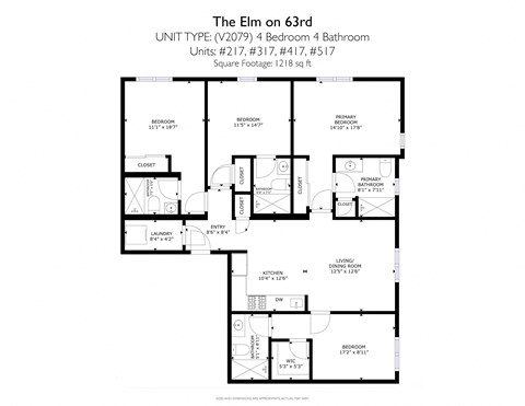 Floor plan for 4 beds, 4 baths, 1218 sqft