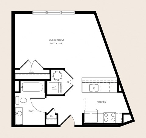 Floor plan for studio, 1 bath, 520 sqft