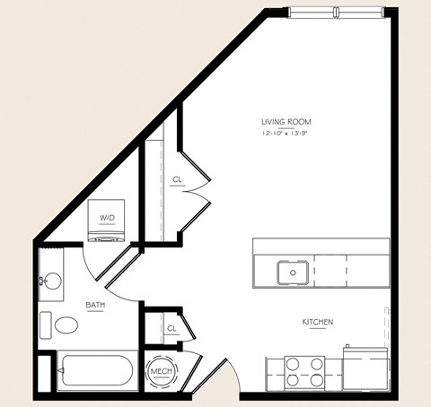 Floor plan for studio, 1 bath, 442 sqft