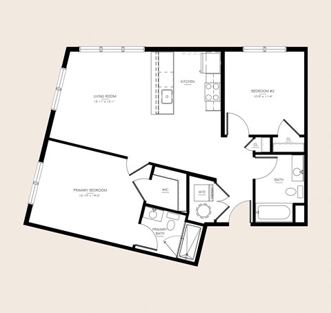 Floor plan for 2 beds, 2 baths, 925 sqft