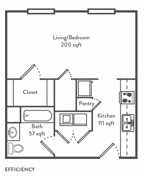Floor plan for studio, 1 bath, 478 sqft
