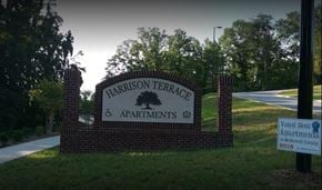 Marion apartment for rent - Property Sign at Harrison Terrace Apartments in Marion, NC 28752