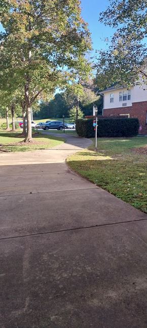 Wendell apartment for rent - A sidewalk in a residential area with a tree and a house in the background.