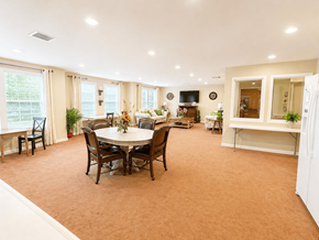 Cornelius apartment for rent - A dining room with a table set for six people.