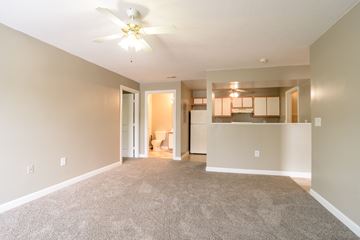 Marion apartment for rent - A living room with a carpeted floor and a ceiling fan.