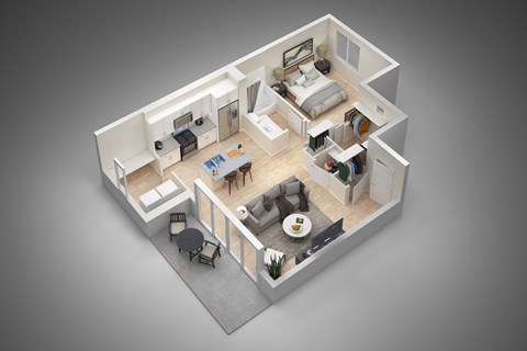Floor plan for 1 bed, 1 bath, 764 sqft