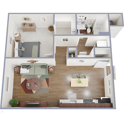 Floor plan for 1 bed, 1 bath, 624 sqft