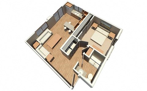 Floor plan for 1 bed, 1 bath, 635 sqft